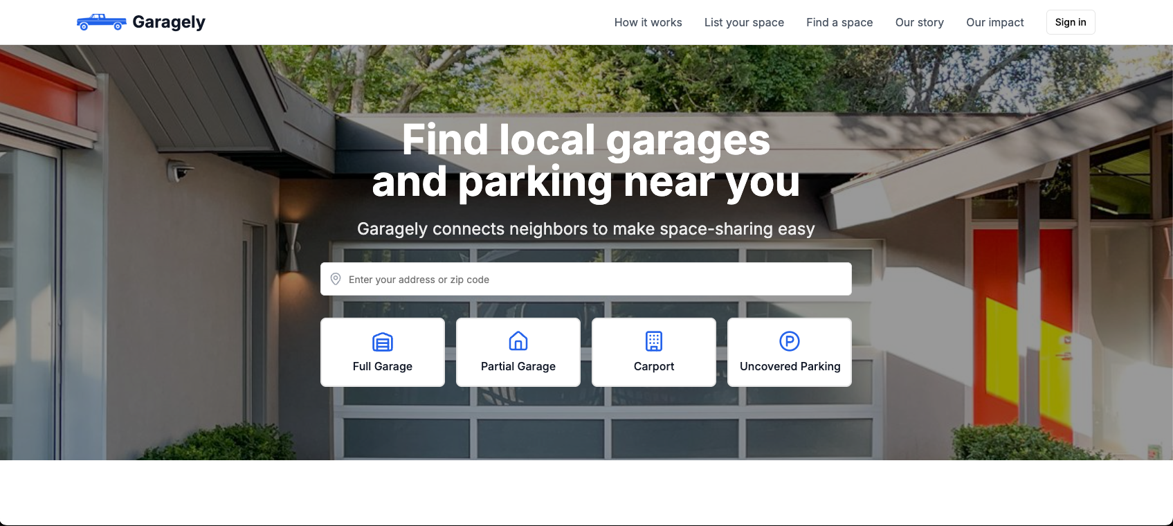Garagely website preview